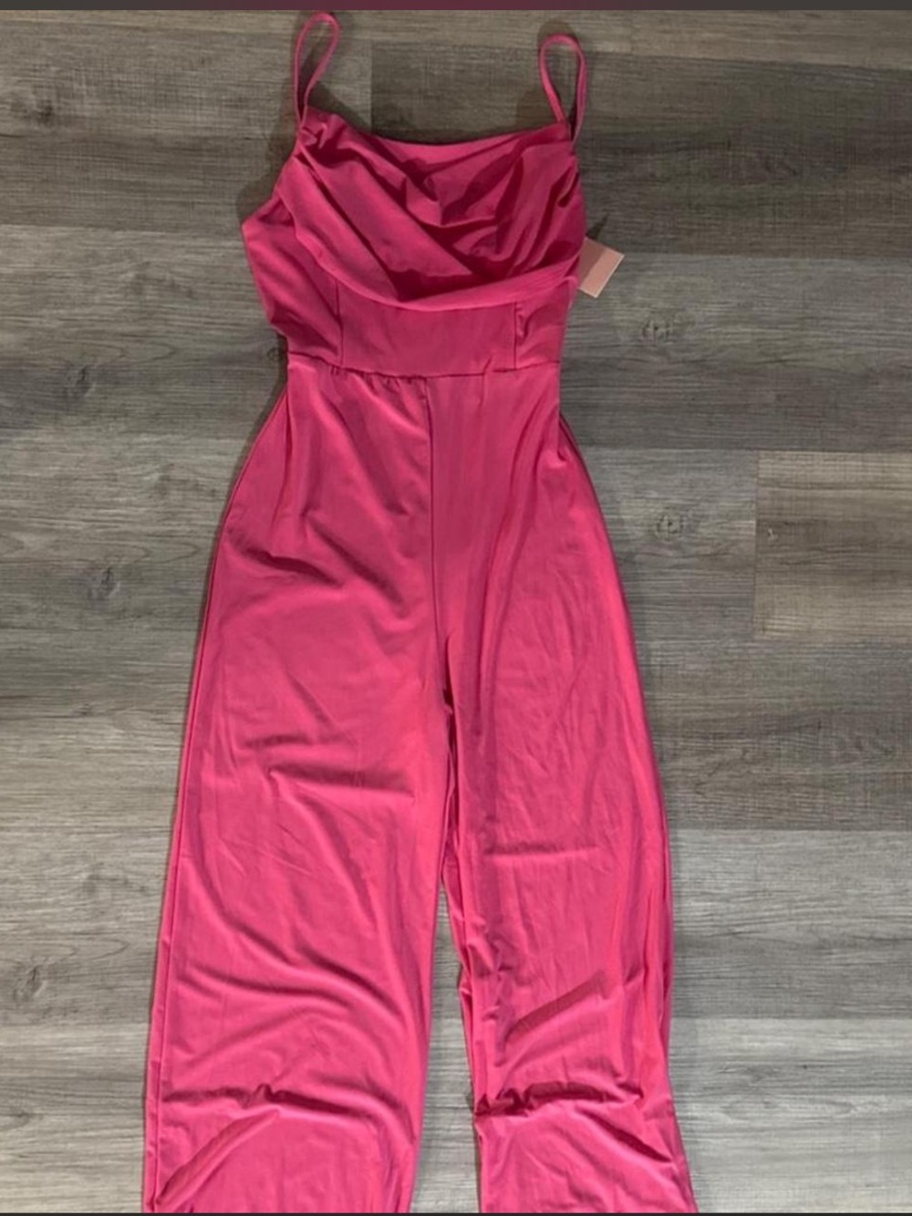 Women's Fuchsia Wide-Leg Jumpsuit - Sleeveless Spaghetti Strap
